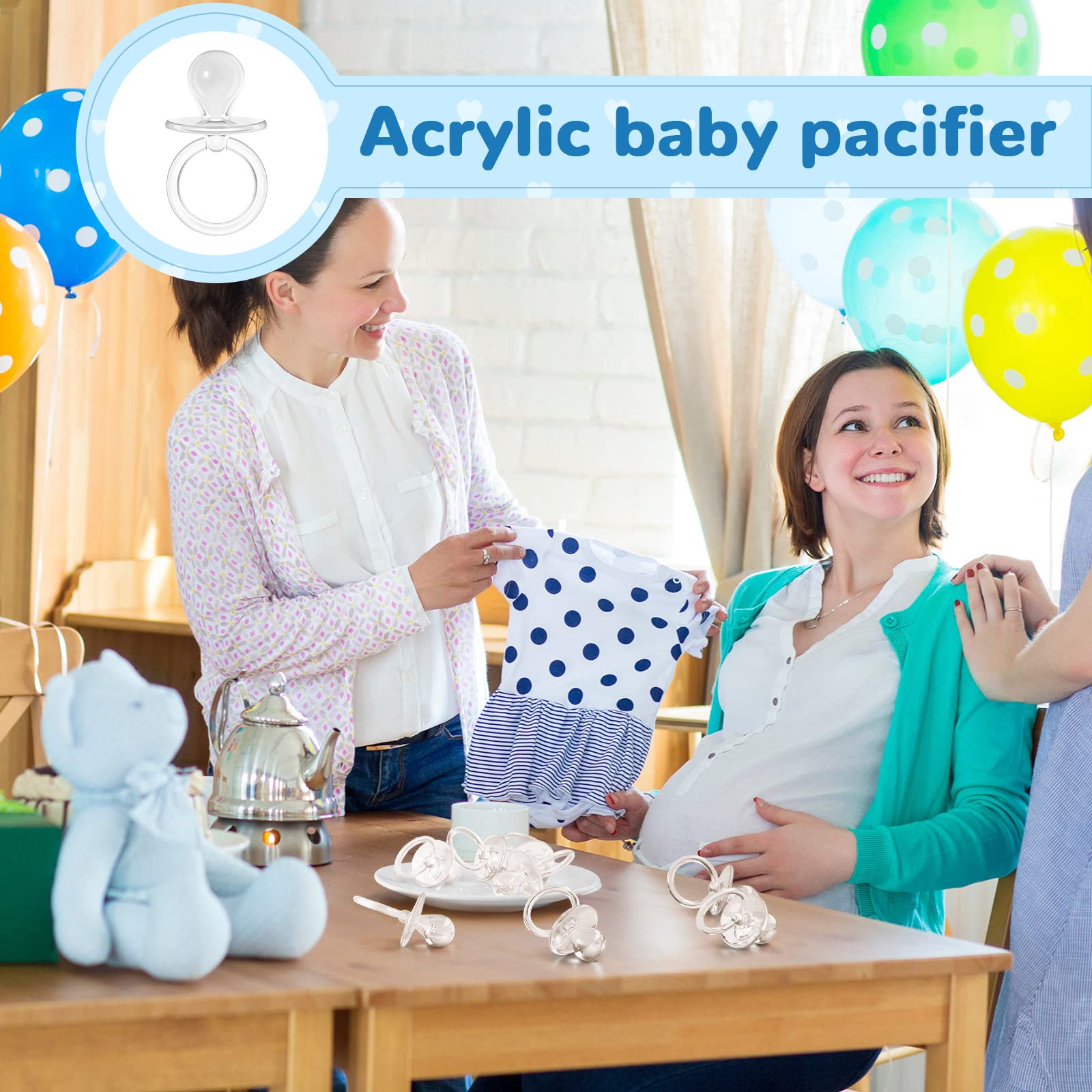 Jetec 48 Pieces 2.5 Inch Acrylic Baby Pacifiers Gender Reveal Party Decorations For Diy Baby Shower Birthday Party Favors(Clear)